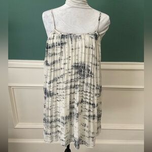 American Rag Ivory Navy Tie Dye Pleated Mini Shift Dress Size Medium